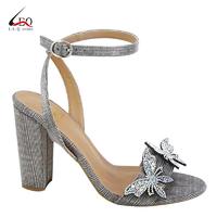 Ladies Fashion High Heel Sandals Women Shoes With Two Flowers Young Girls High Heel Sandal With Shine Diamond Butterfly  Latest
