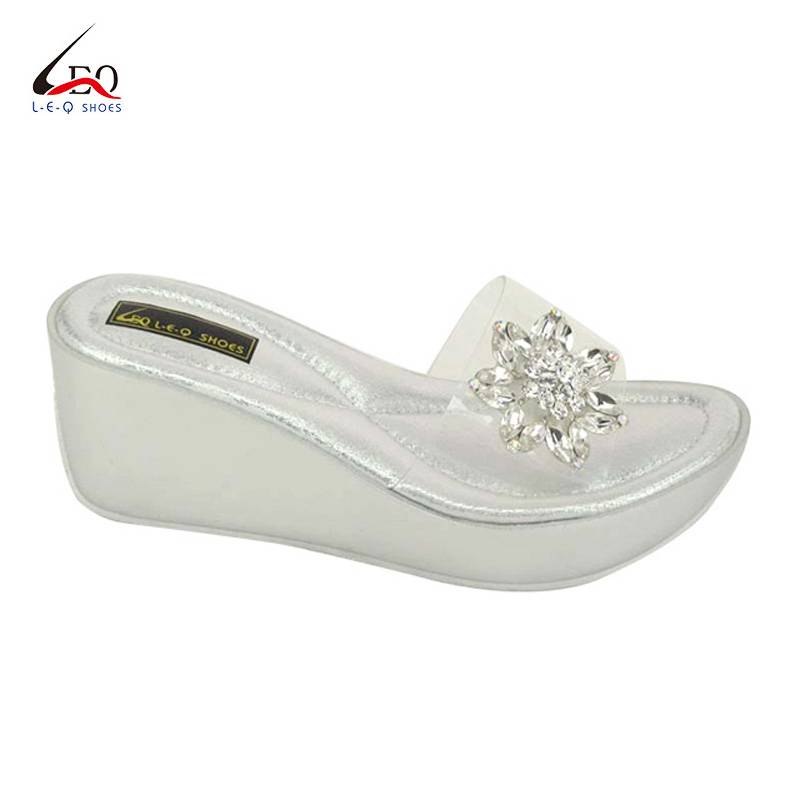 Women's Wedge Slippers PU Sole Outdoor Fashion Slippers Ladies Fashion Slippers Mid Heel With Trasparent TPU Upper And Glass Flowers Special Design Of Women's Casual Wedge Platform Shoes Hot Selling For 2020