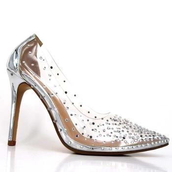 Women Rhinestones Dress Glitter TPU Transparent Wedding Pumps Ladies High Heel Shoes