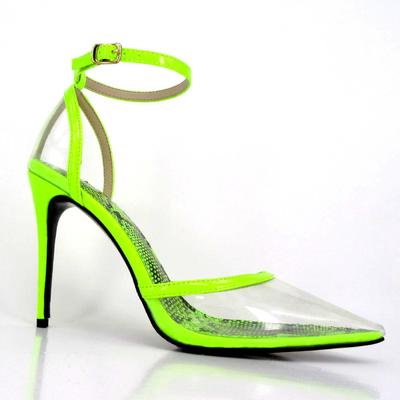 2020 Neon Green Snake Leather Clear Transparent Women Sandals Strap High Heels