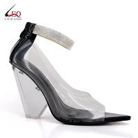 New Fashion TPU Transparent High Crystal Heel Shoes Pointed Toe With Diamonds For Women