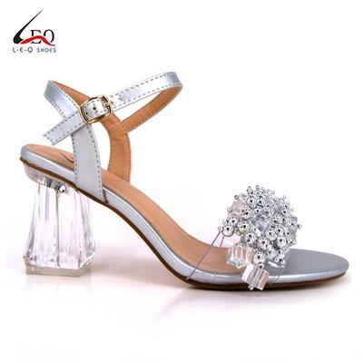 Latest Design Sandal Shoes With Flowers and High Heel Crystal Shoes