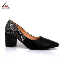 Classic Pointed Toe Wedding Pumps Shoes Thick Heel Snake PU Lady Shoes