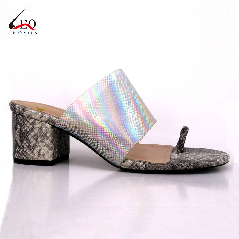 Girls Low Heel Open Toe Shoes Thick Heel TPU Transparent Snake Material Slipper Shoes